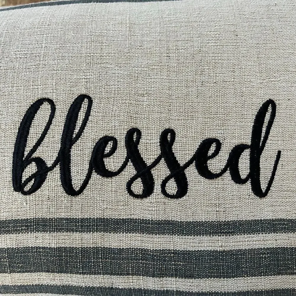 Devi Designs Decorative Jute Pillow Blessed Embroidery Striped
